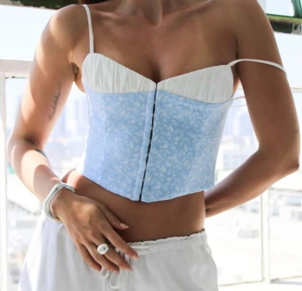 Rumored Blue Floral Corset Crop Top - Size 4